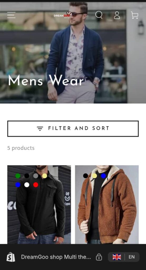 Men Fashion collection page on Dreamgoo Shop