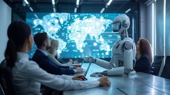 An image showing AI robot and a human being 