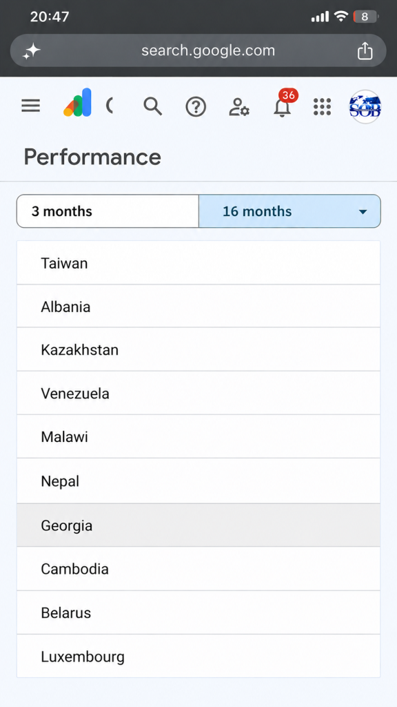 Oceania represented in the global search reach illustration